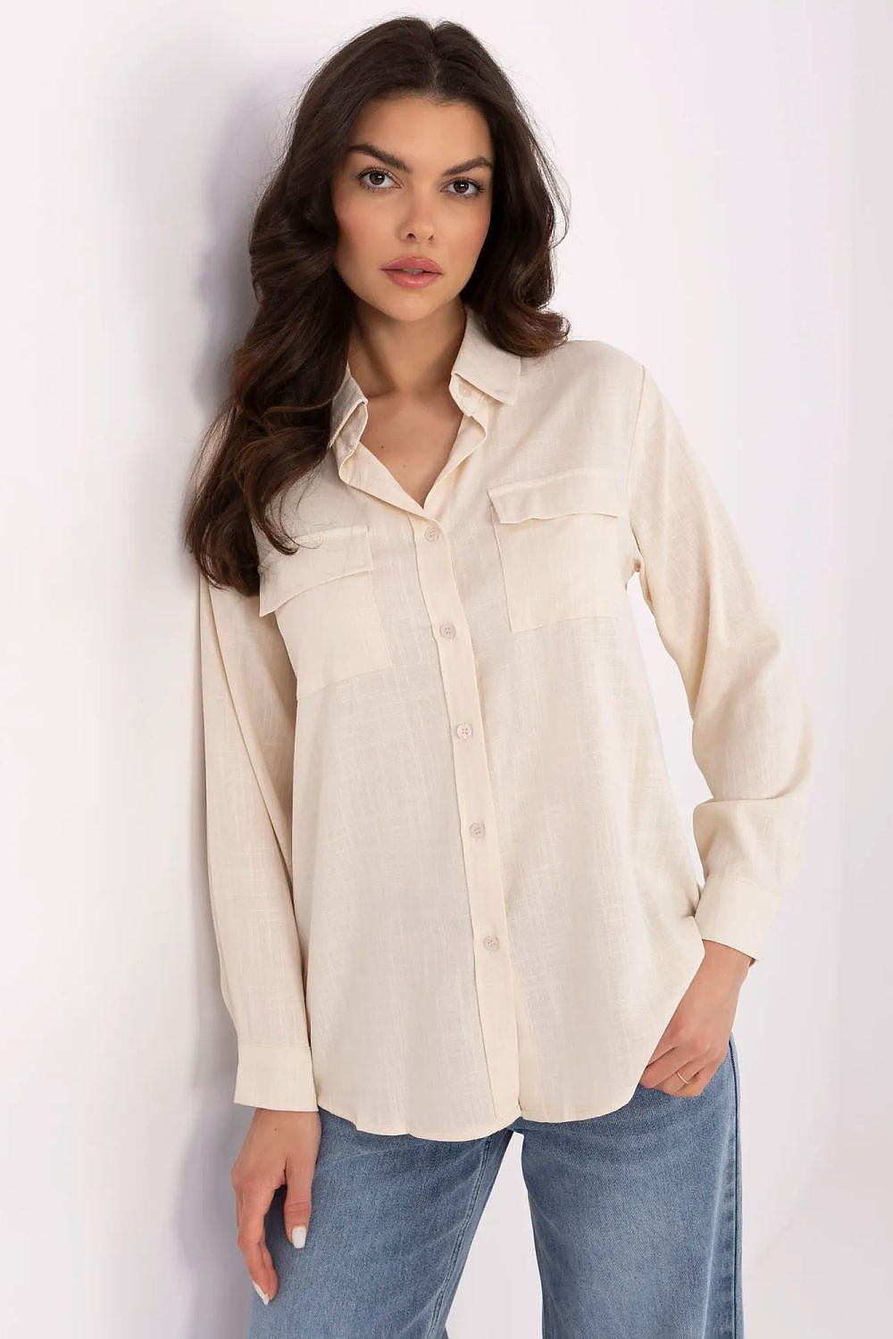 Overhemd met lange mouwen NM -beige - MiCa's Fashion & Lifestyle