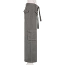 Vintage Multi Pocket Belt Casual Workwear Jeans Women