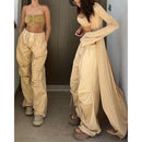 Solid Color Casual Slim-fit Commute Multi-pocket Cargo Pants Women